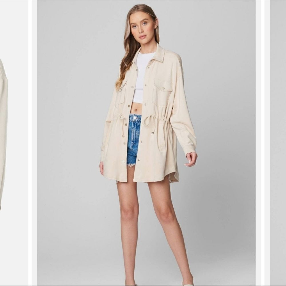 Blank NYC Faux Suede Utilty Women's Drawstring Waist Shirt Beige Jacket Small